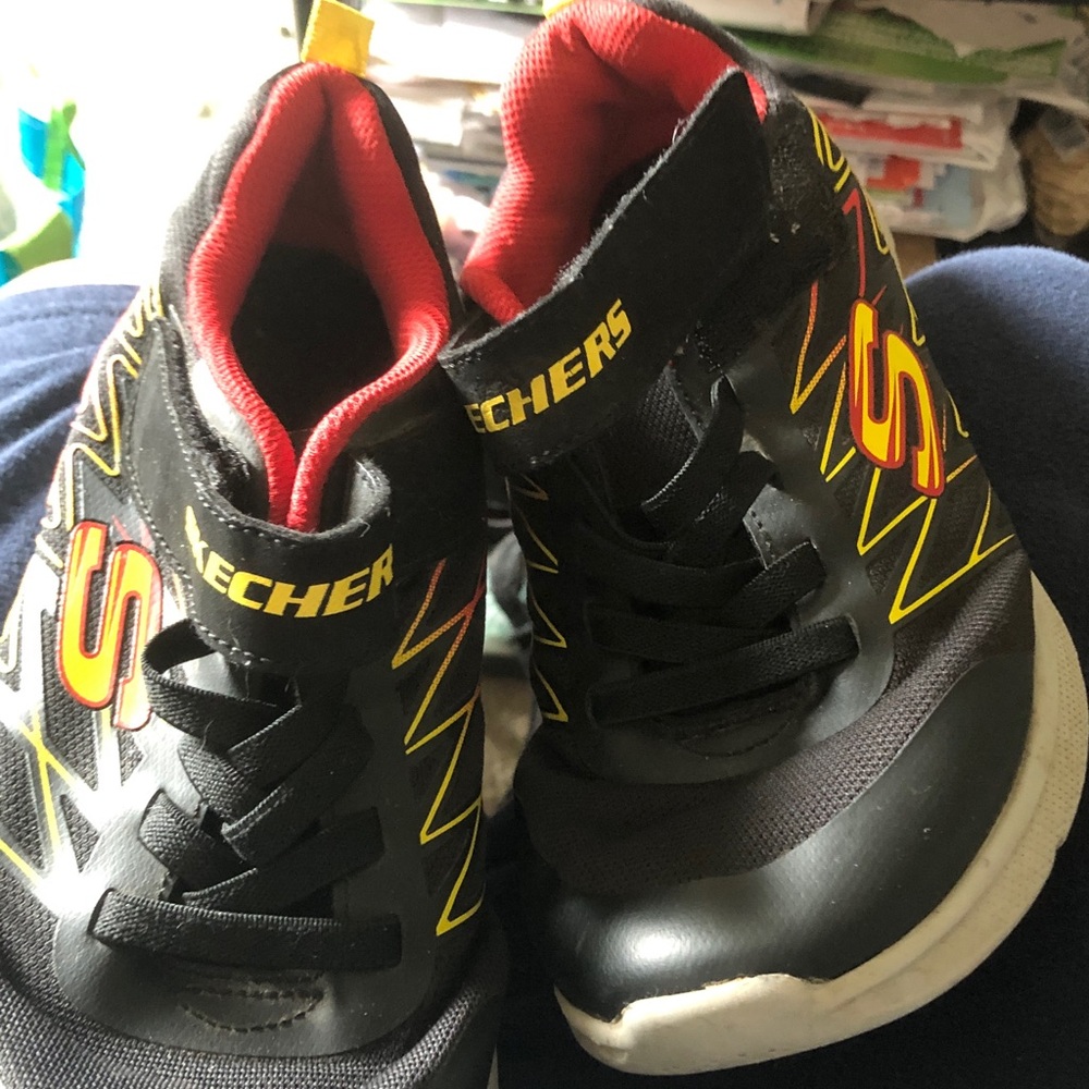 Skechers Kids Black Sneakers with Red and Yellow Accents